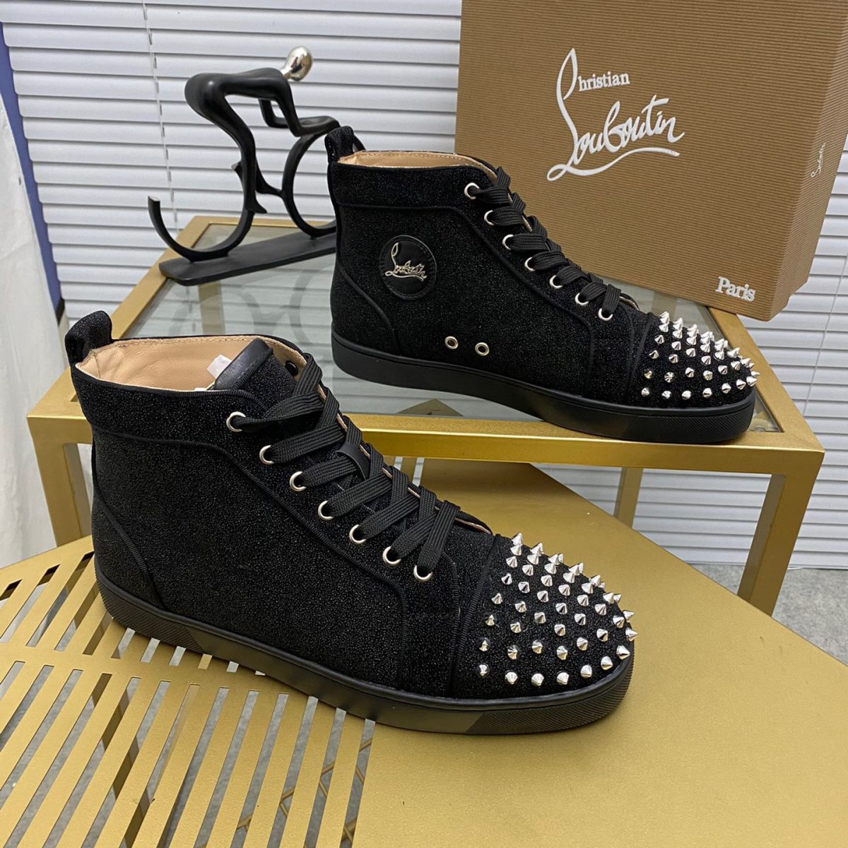 Christian Louboutin Lou Spikes High-Top Sneaker Size 36-46  10-Color - Image 1