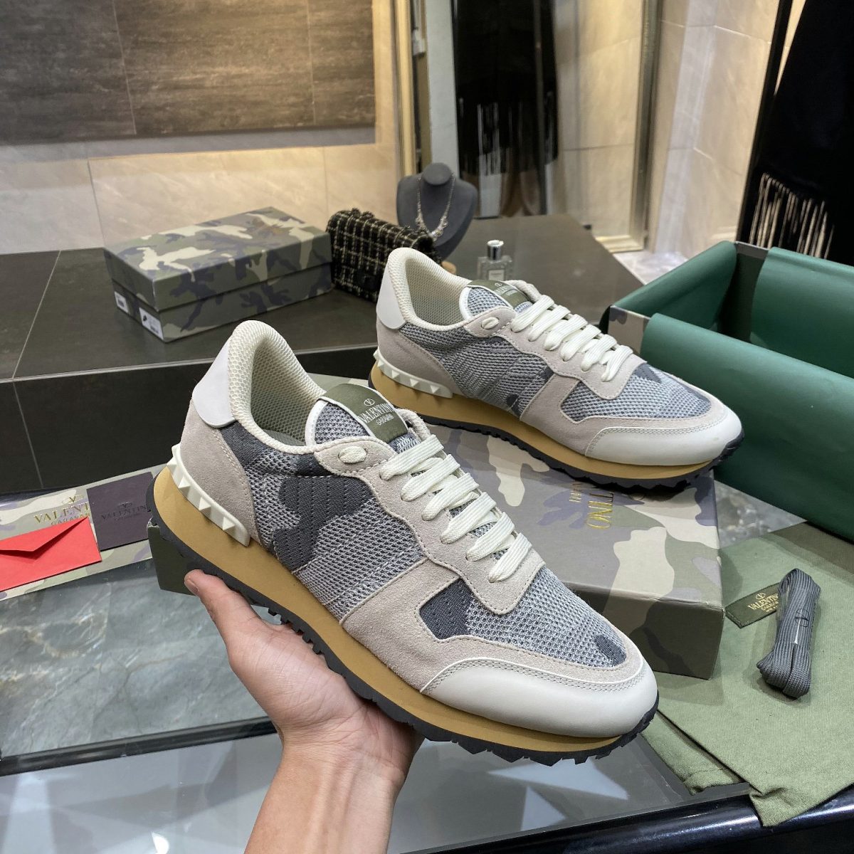 Valentino Mesh Fabric Camouflage Sneaker Size 39-45   5-Color - Image 1