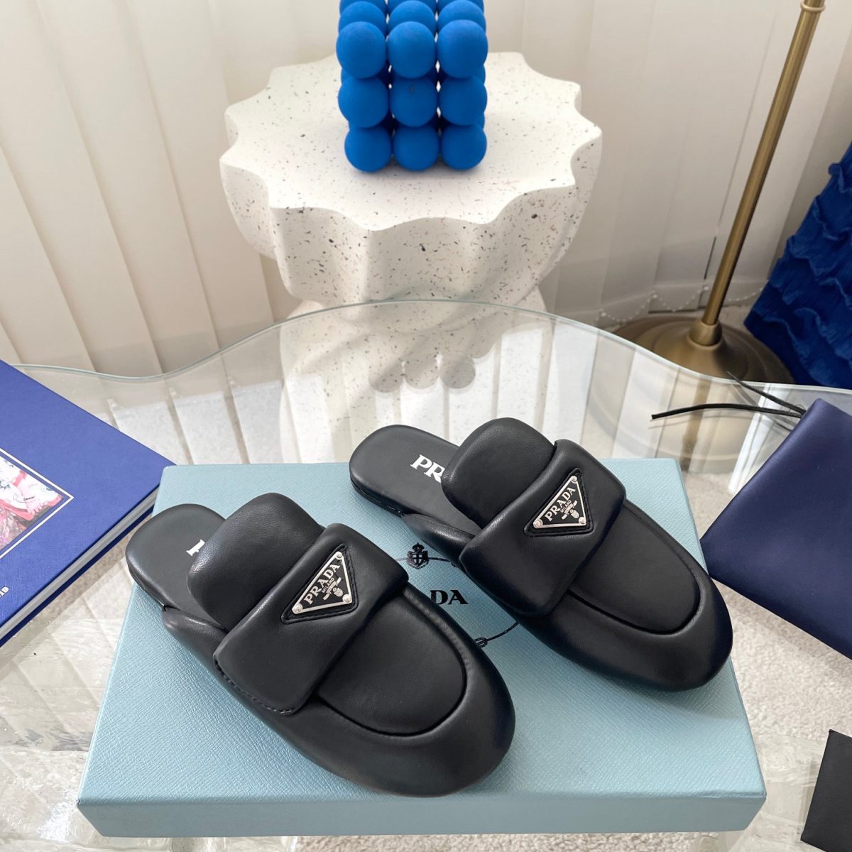 Prada Soft Padded Leather Slippers Size 35-41 4-Color - Image 1