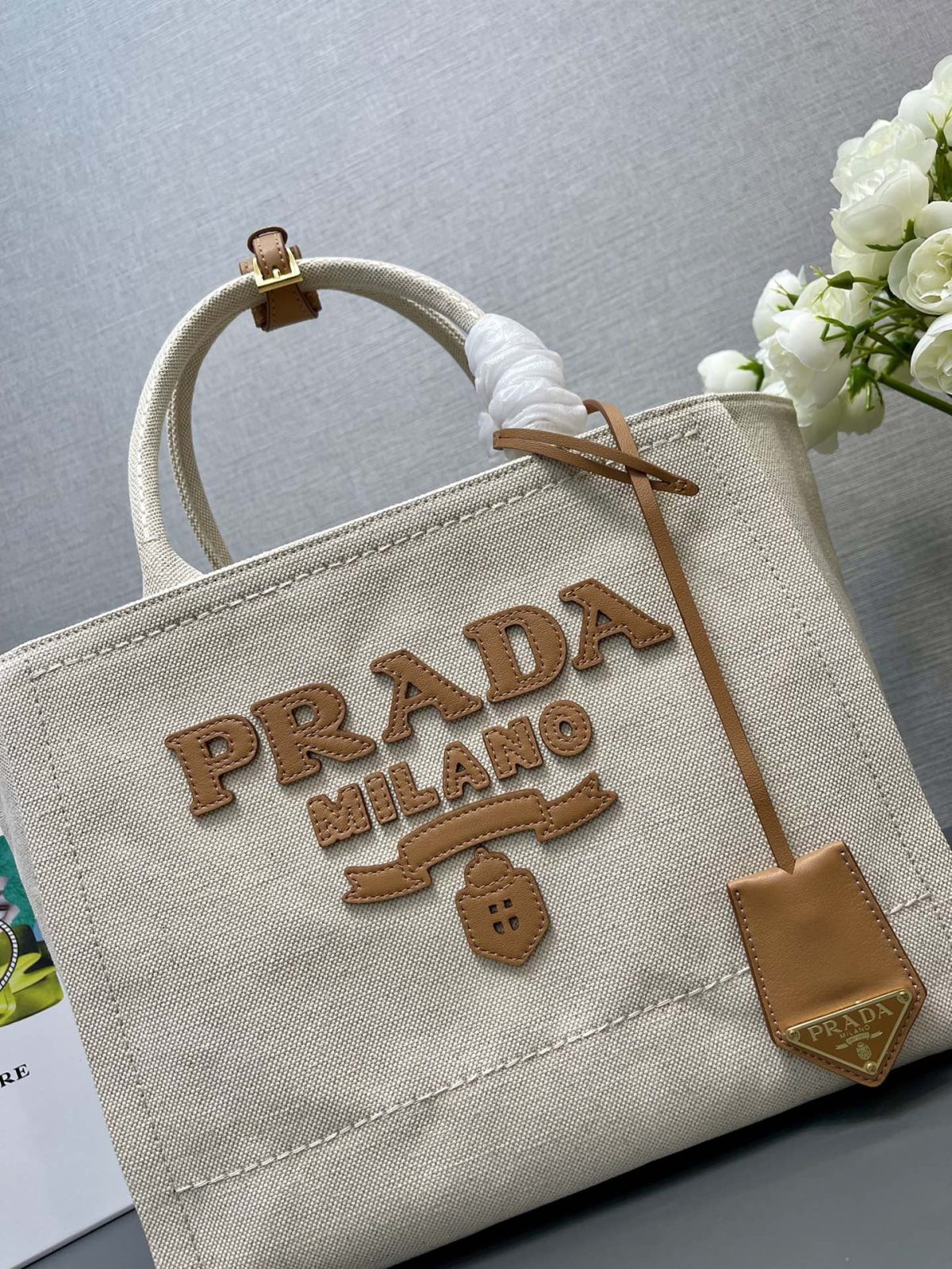 Prada 1BG474 Medium linen blend tote Bag Size 31*25*14cm - Image 4
