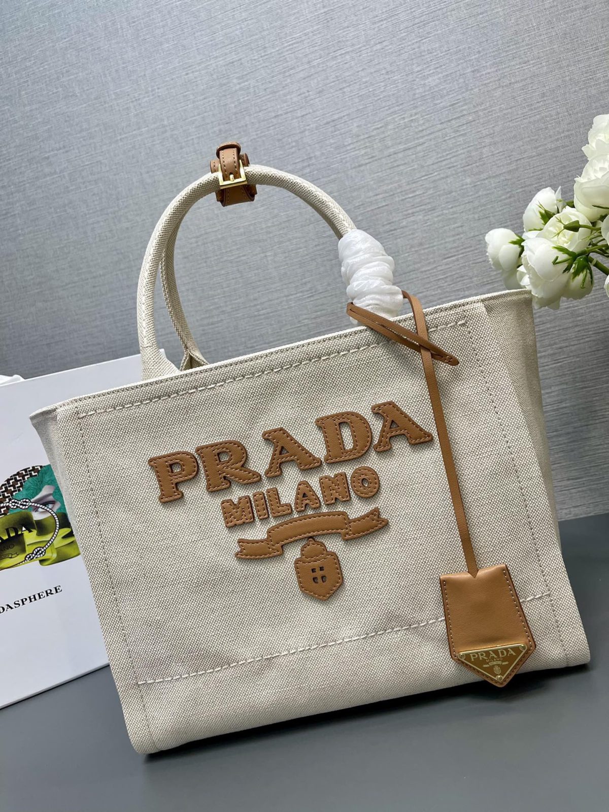 Prada 1BG474 Medium linen blend tote Bag Size 31*25*14cm - Image 5