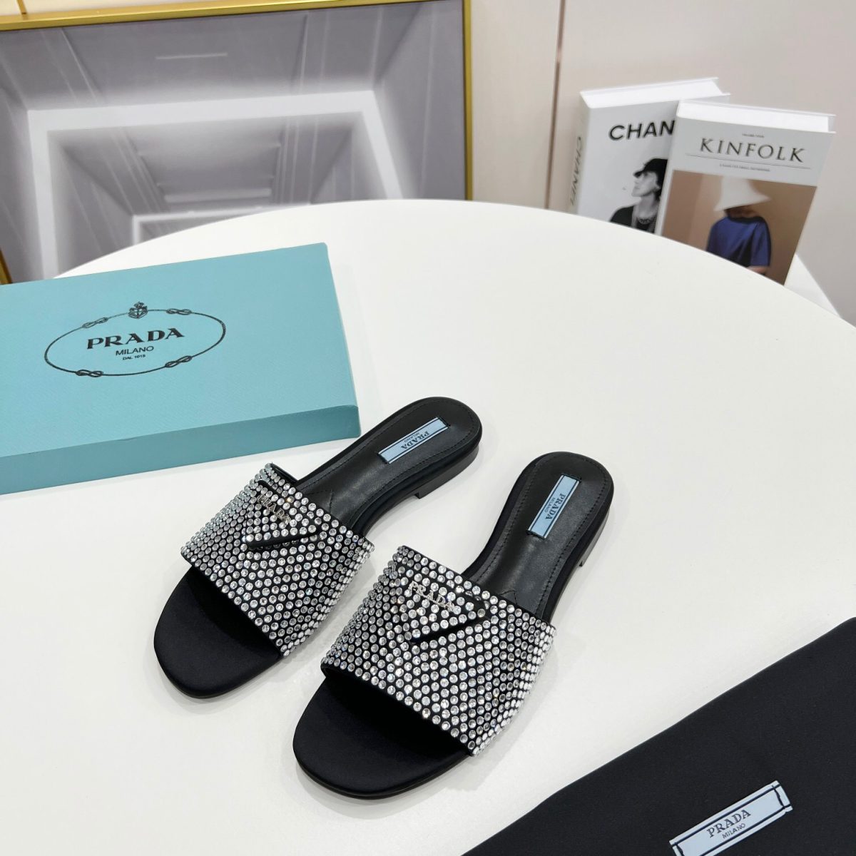 Prada Satin Slippers with Crystals Size 35-41 2-Color - Image 1
