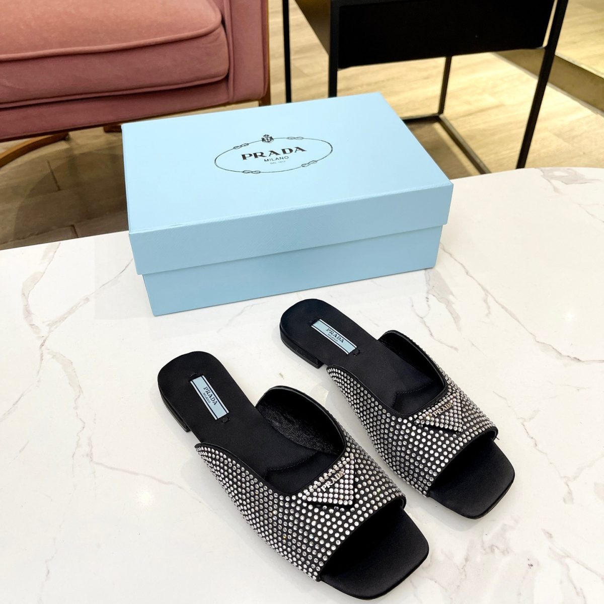 Prada Satin Slippers with Crystals Size 35-41 4-Color - Image 1
