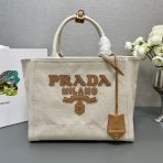Prada 1BG474 Medium linen blend tote Bag Size 31*25*14cm - Image 2