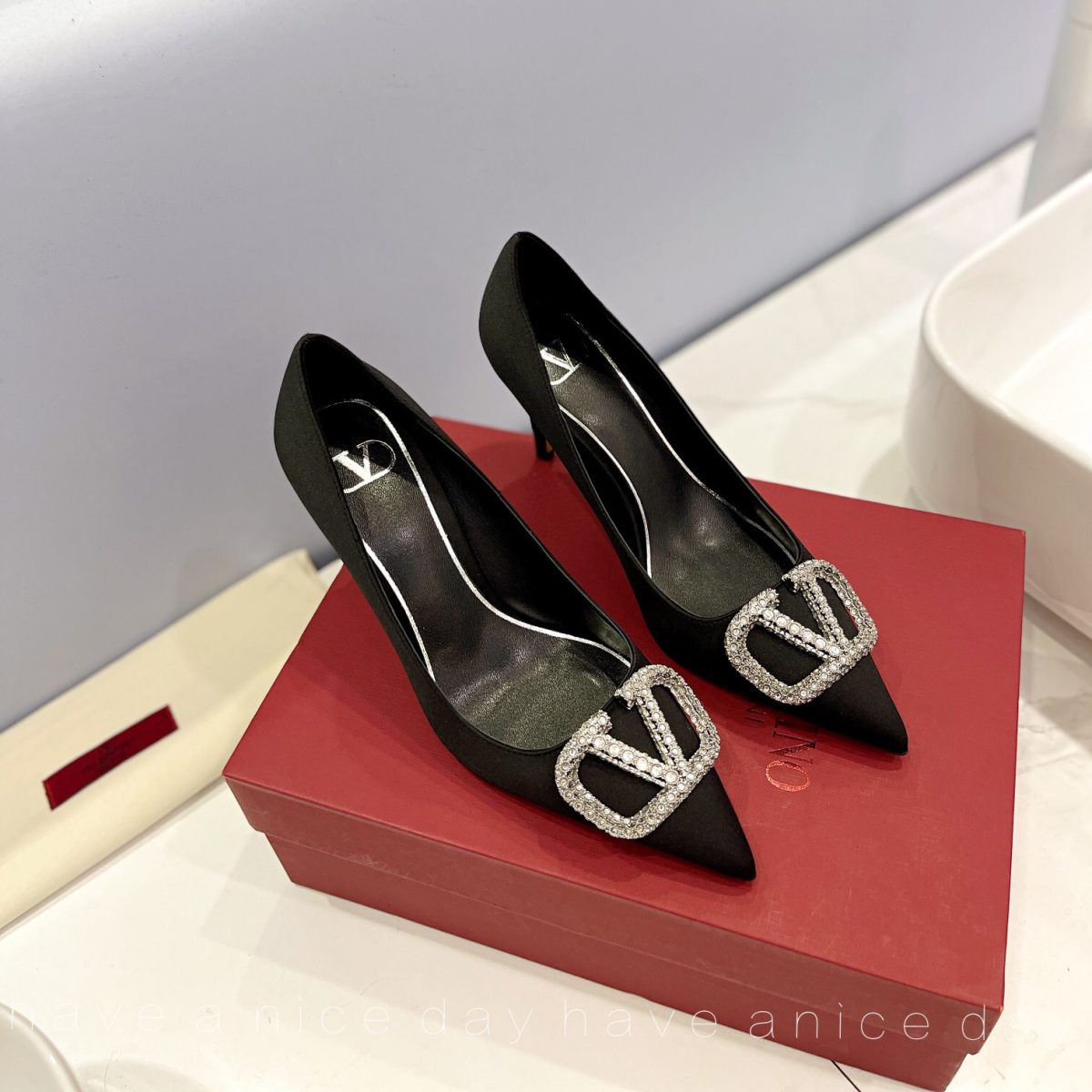 Valentino Vlogo Signature Satin Slingback Pumps Size 35-41 5-Color - Image 1
