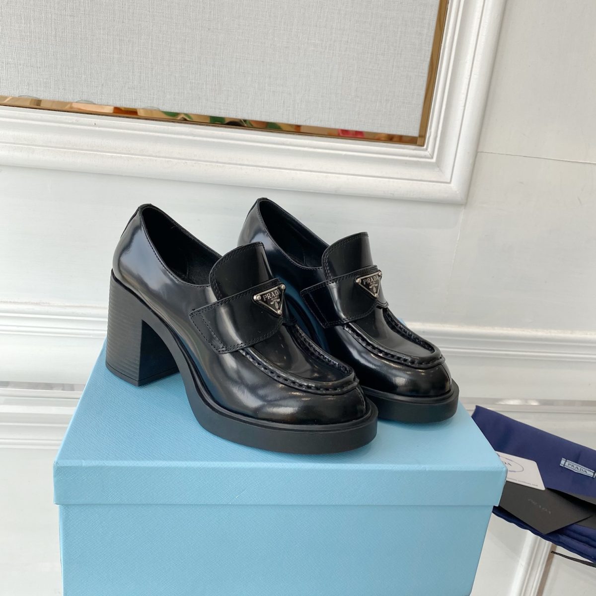 Prada Chocolate High-heeled Loafers Size 35-40   3-Color - Image 1