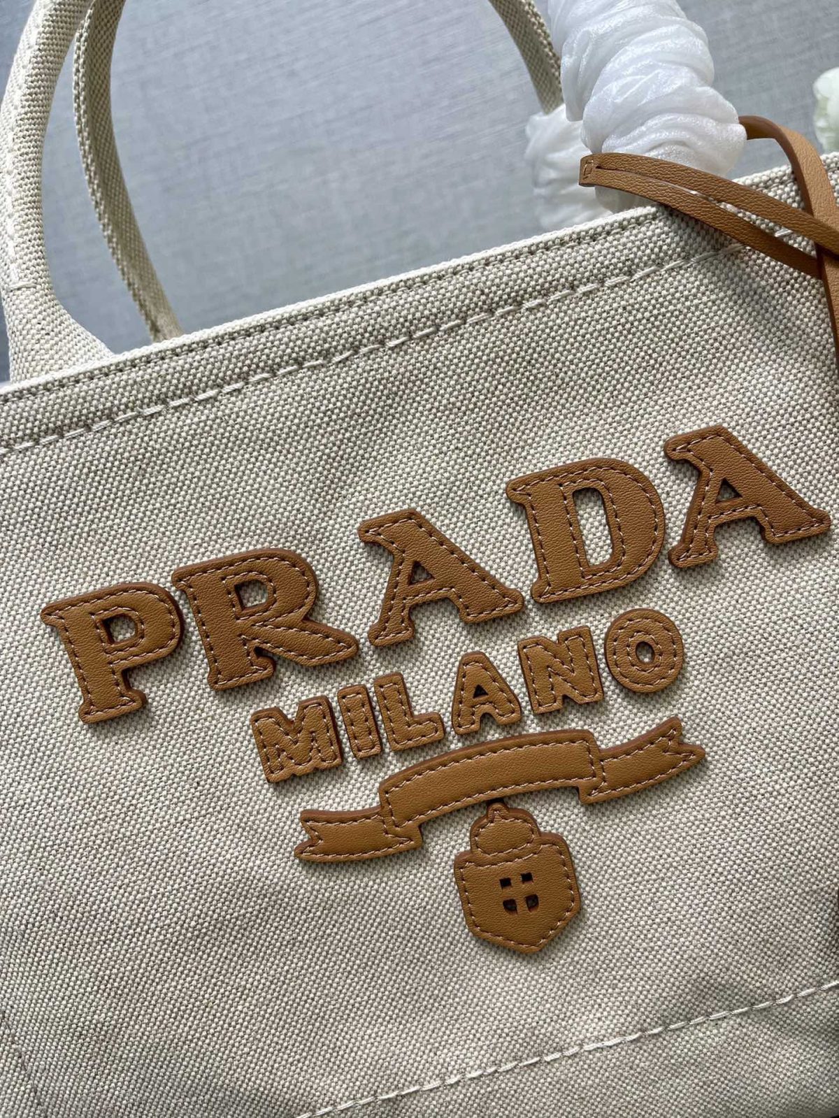 Prada 1BG474 Medium linen blend tote Bag Size 31*25*14cm - Image 6