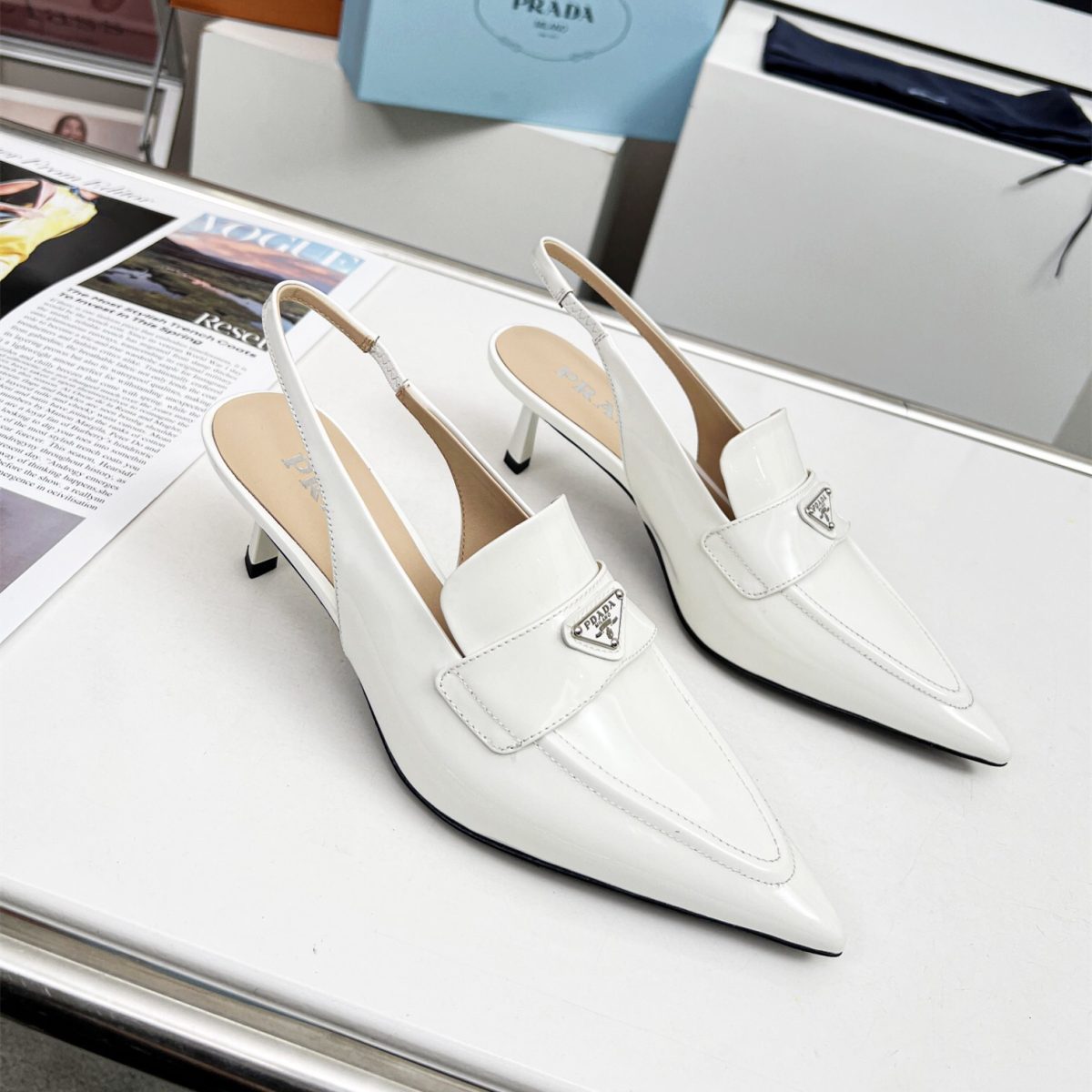 Prada Brushed Leather Slingback Pumps Size 35-41 3-Color - Image 1