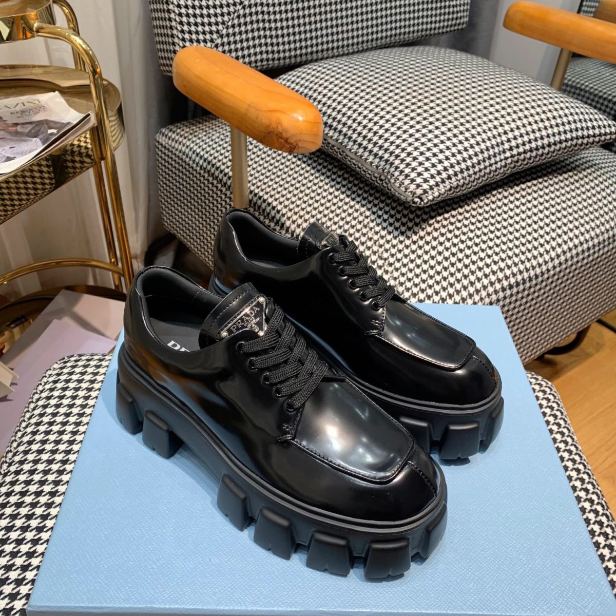 Prada Monolith brushed leather lace-up Shoes Loafers Size 36-41 - Image 1