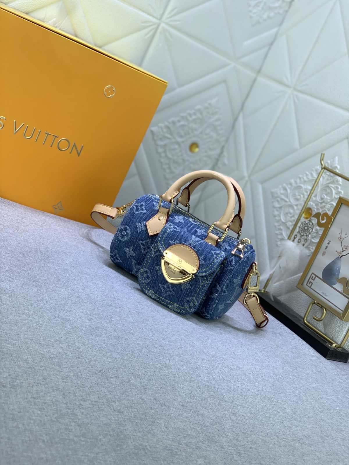 Louis Vuitton M82950 Nano Speedy Denim Cowboy Shoulder Bags Size 16*7*10cm - Image 2